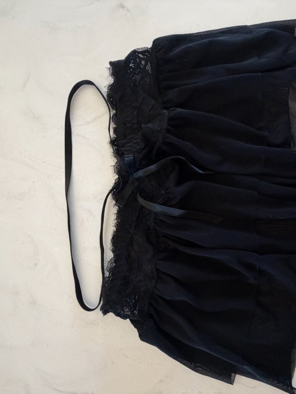 Sexy Black Lace Mesh Babydoll Lingerie Set Ruffle Trim Sheer See Through Nightwe - Picture 9 of 15